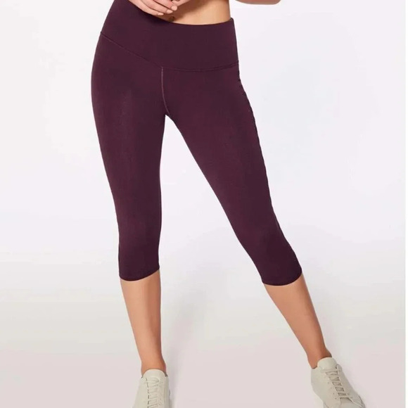 Lululemon Reveal Crop Cropped Leggings Side Stripes 15” Dark Adobe Red Size 8 - Picture 10 of 10